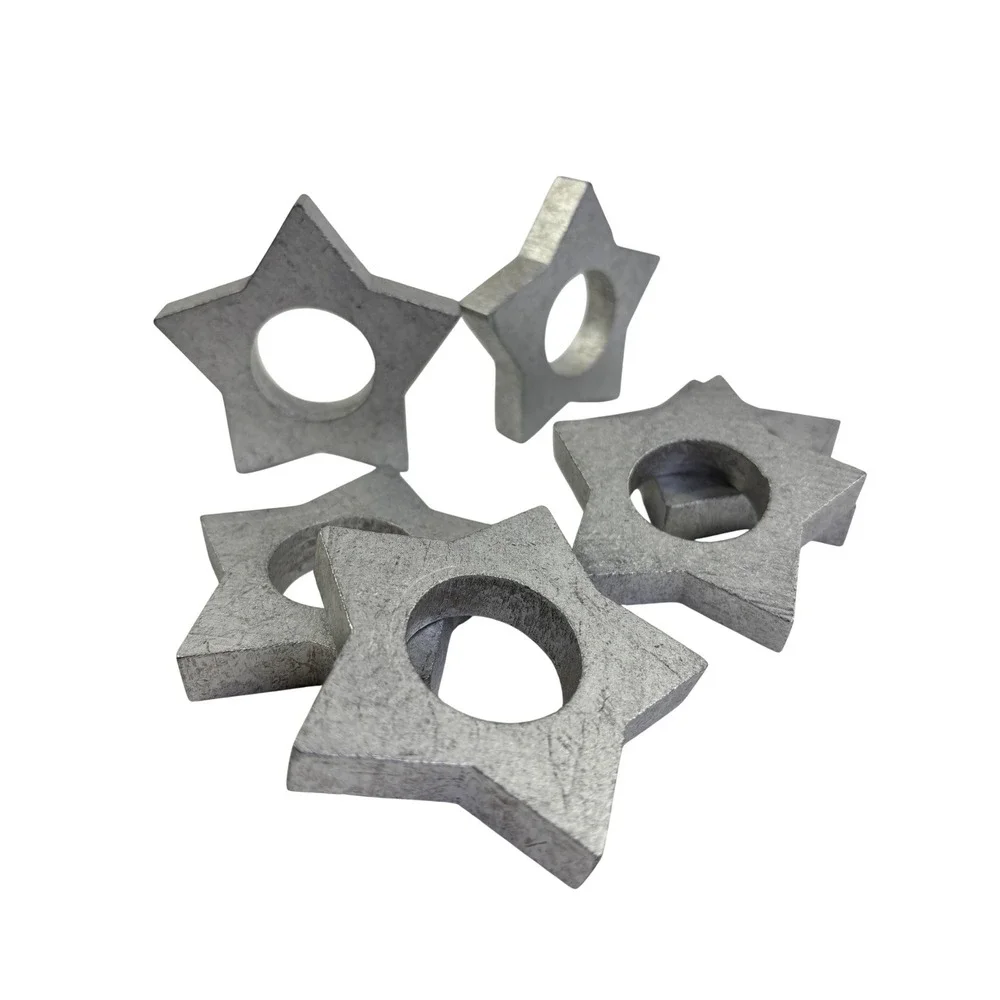 Vintage Rustic Wood Silver Star Napkin Rings Set of 6 Farmhouse Decor